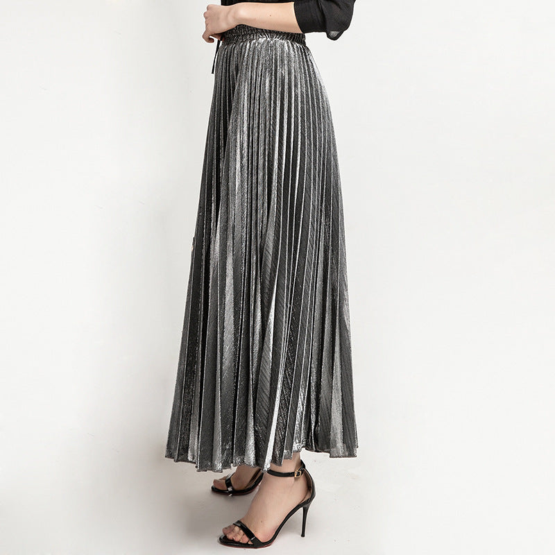 Women's Pleated Long High Waist Big Swing Gold Beach Skirts