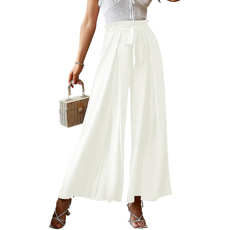 Women's Elegant Style Bowknot Loose High Waist Crimp Wide Casual Pants