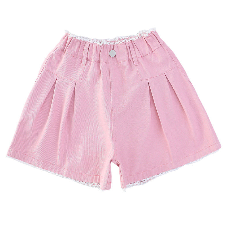 Summer Middle Big Mushroom Embroidery Lace Pleated Wide Children's Pants