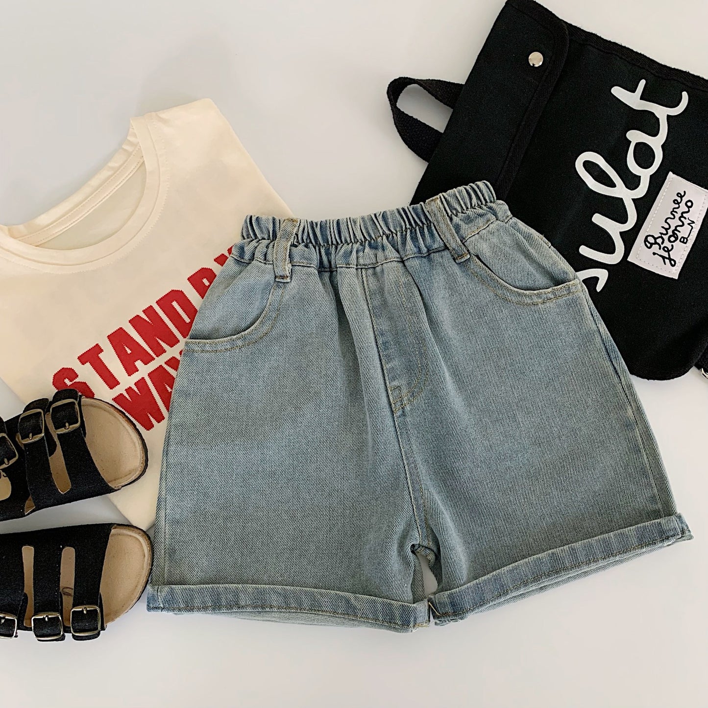 Children's Denim Shorts Summer Boys Solid Color Loose Bermuda Boy Children's Pants