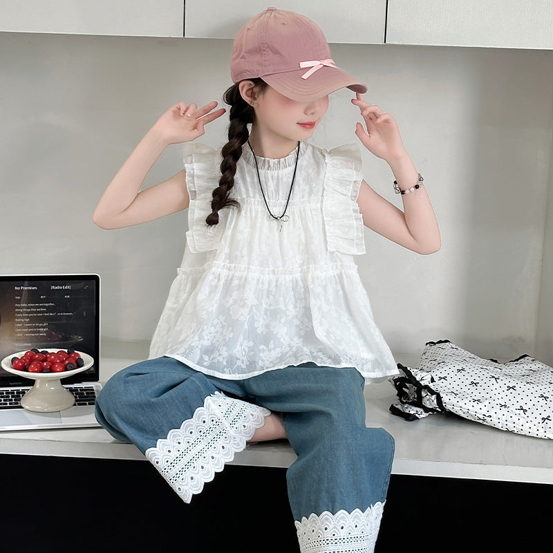 Children's Summer Western Style Flounced Sleeve Doll Children's Suit