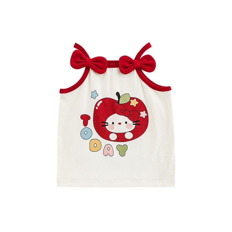 Summer Cat Printing Affixed Cloth Embroidered Standard Children's T-shirt