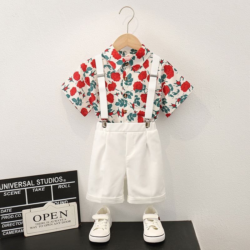 Children's Summer Short Sleeve Boy's Floral Top Style Casual Shorts Seaside Children's Suit