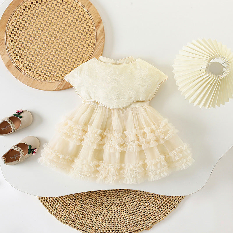 Children's Short-sleeved Sweet Cute Harness Shawl Birthday Children's Dress