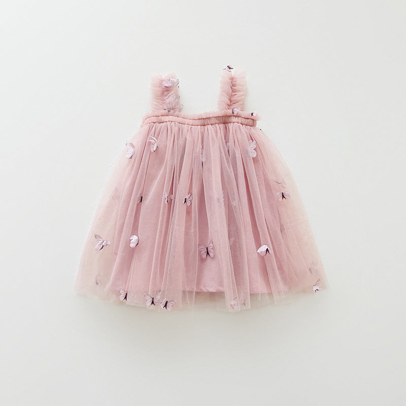 Children's Clothing Butterfly Embroidered Mesh Summer Braces Skirt Children's Dress