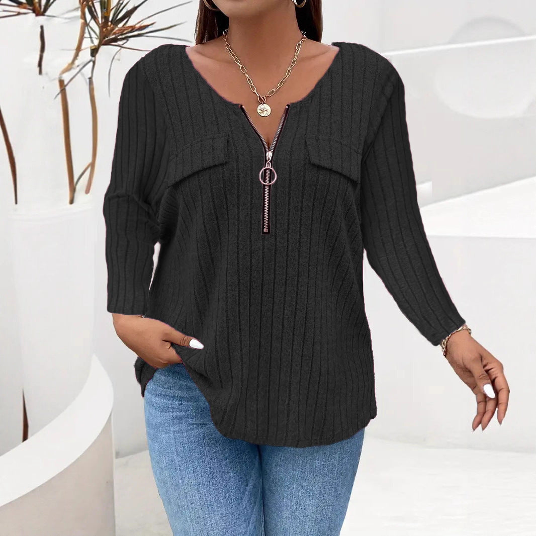 Women's Sunken Stripe Casual Solid Color Long Large Size T-shirt