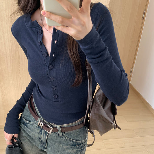 Women's Threaded Long Sleeve Spring Pure Desire Slim Bottoming Shirt Women's T-shirt
