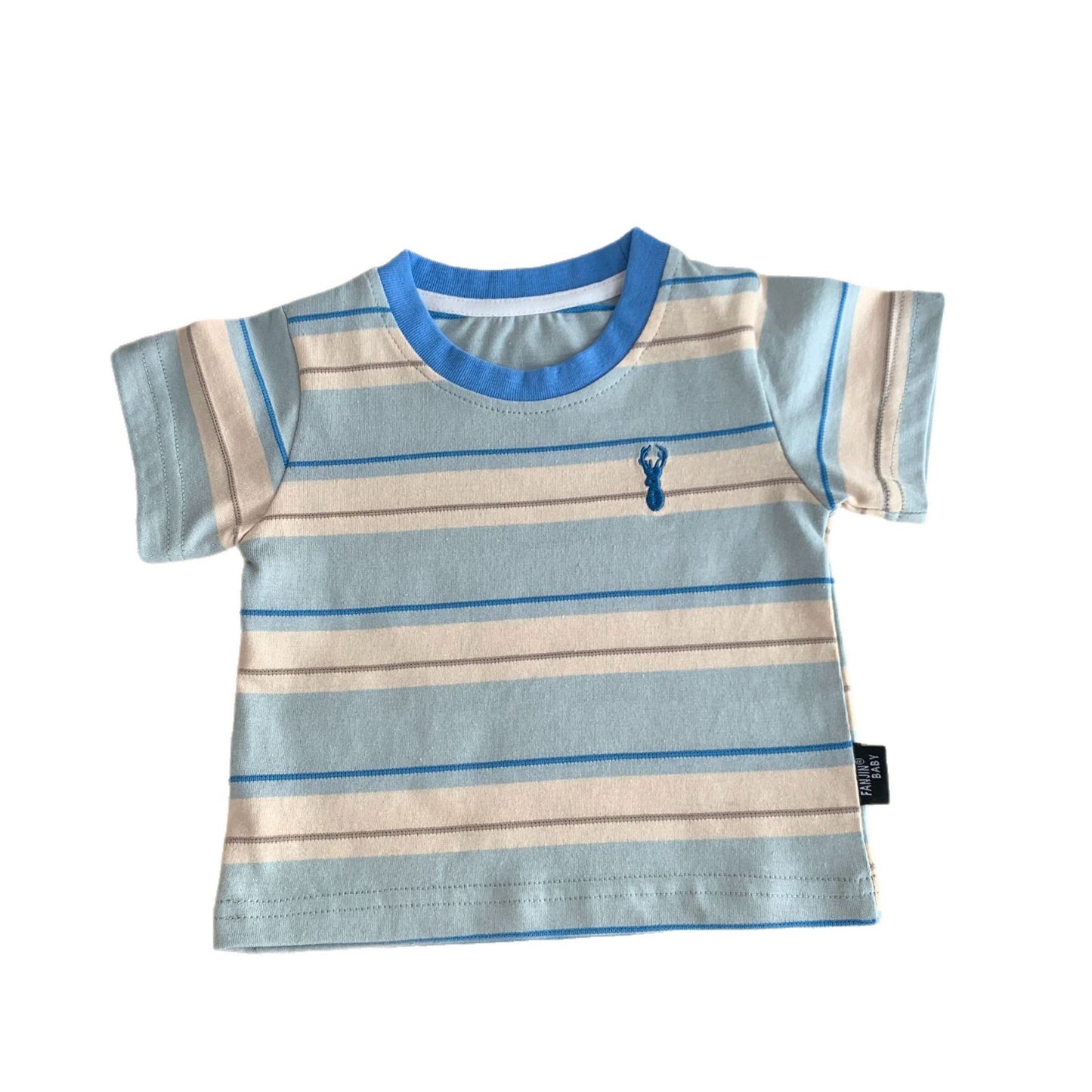 Women's & Men's Infants Summer Striped Embroidery Short-sleeved Shirt Children's T-shirt