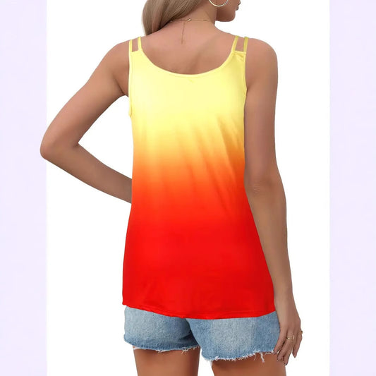 Women's Round Neck Gradient Printing Sleeveless Shoulder Large Size T-shirt