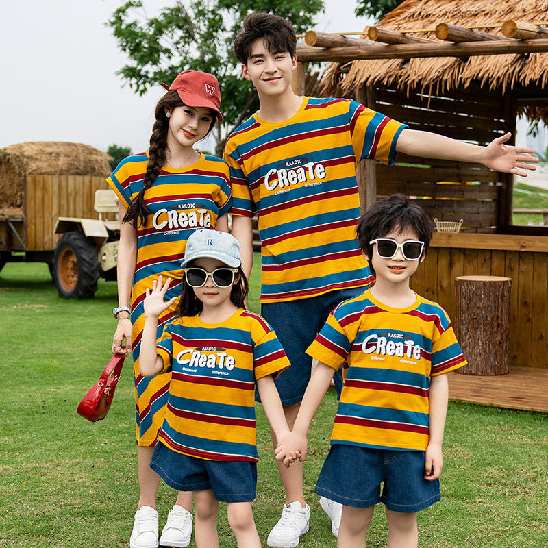 Suit Pattern Family Short Sleeve Dress Parent-child Outfit