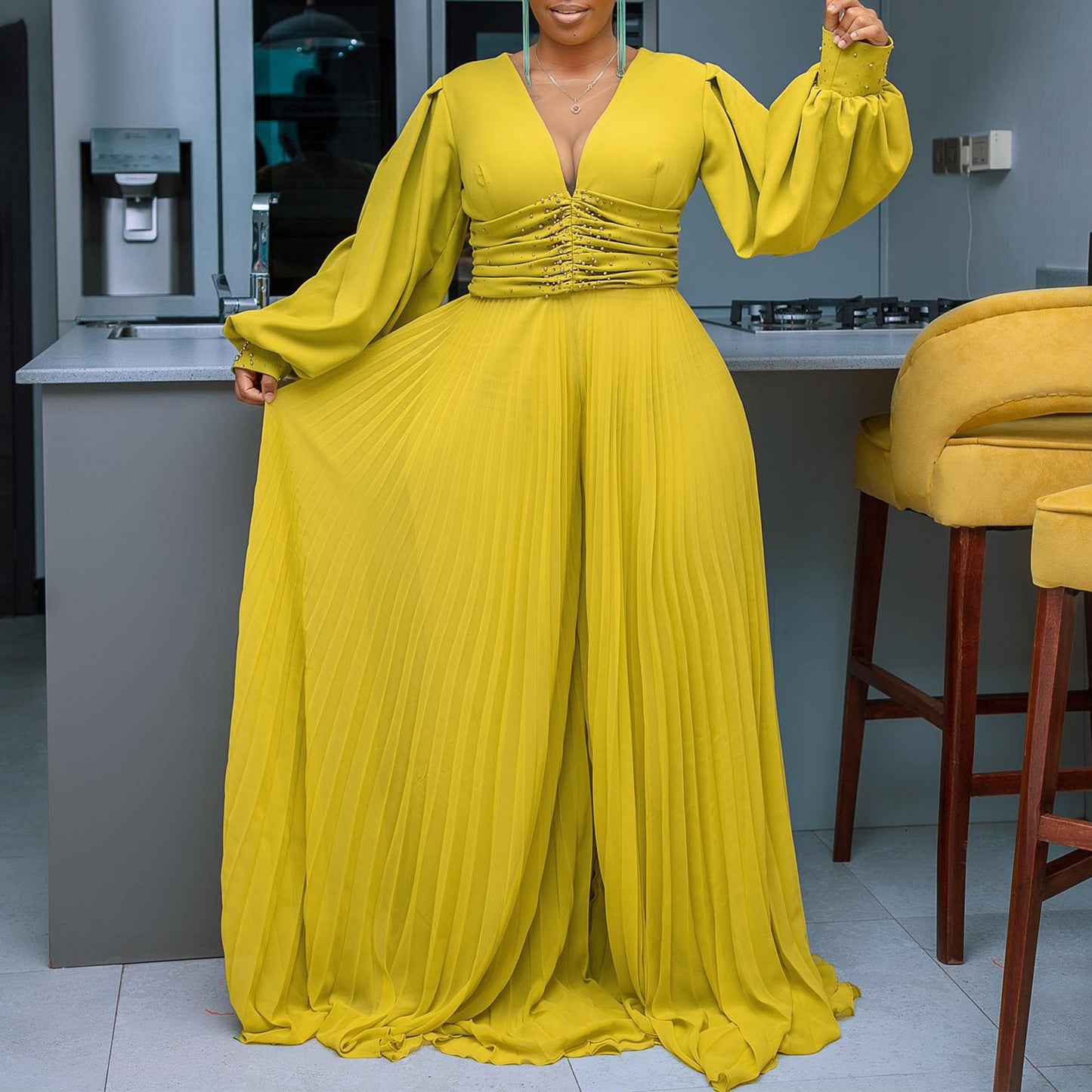 Beaded Mesh Fashion Loose Wide Leg Jumpsuits