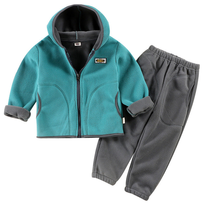 Children's Medium Large Boys Coat Trousers Outer Wear Thick Spring Hoodie Children's Suit