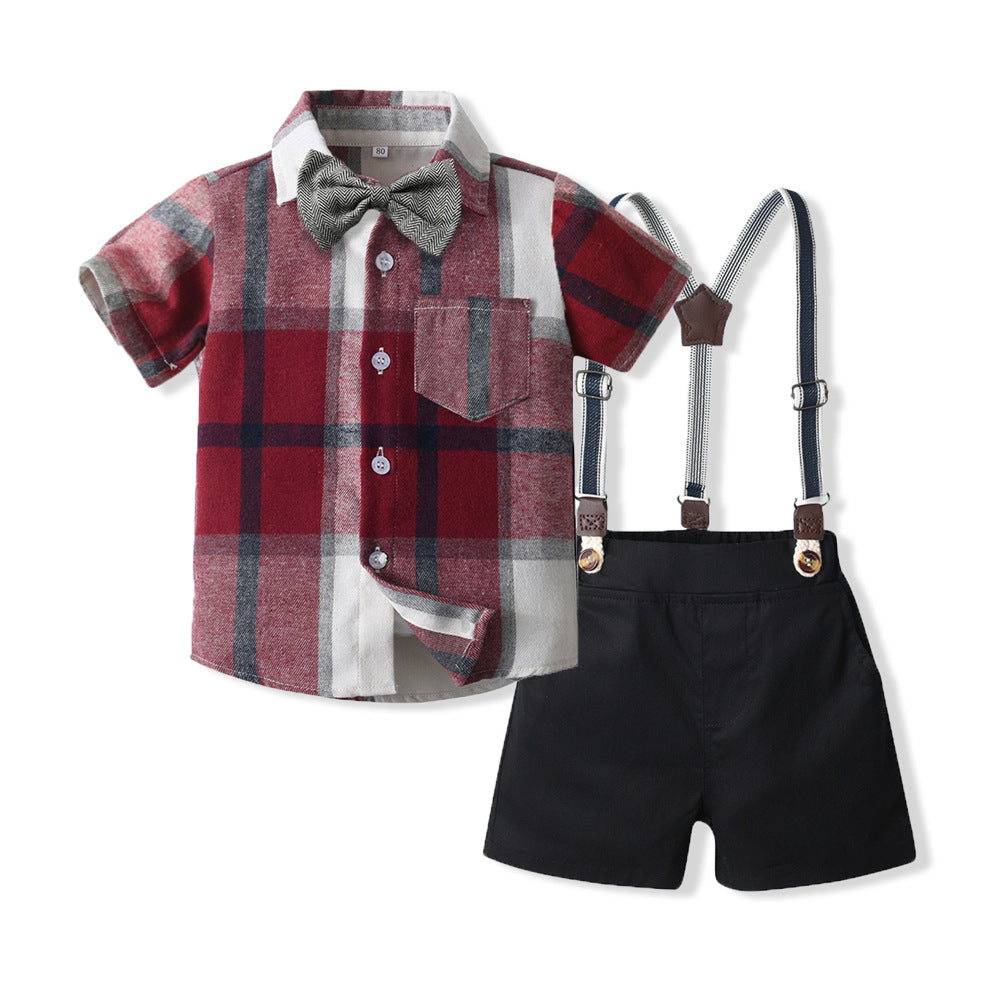 Children's Clothing Boys Summer Plaid Casual Siblings Children's Suit