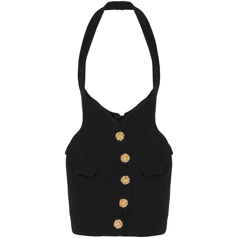 Fashionable Rose Metal Buckle Halter Hip Skirt
