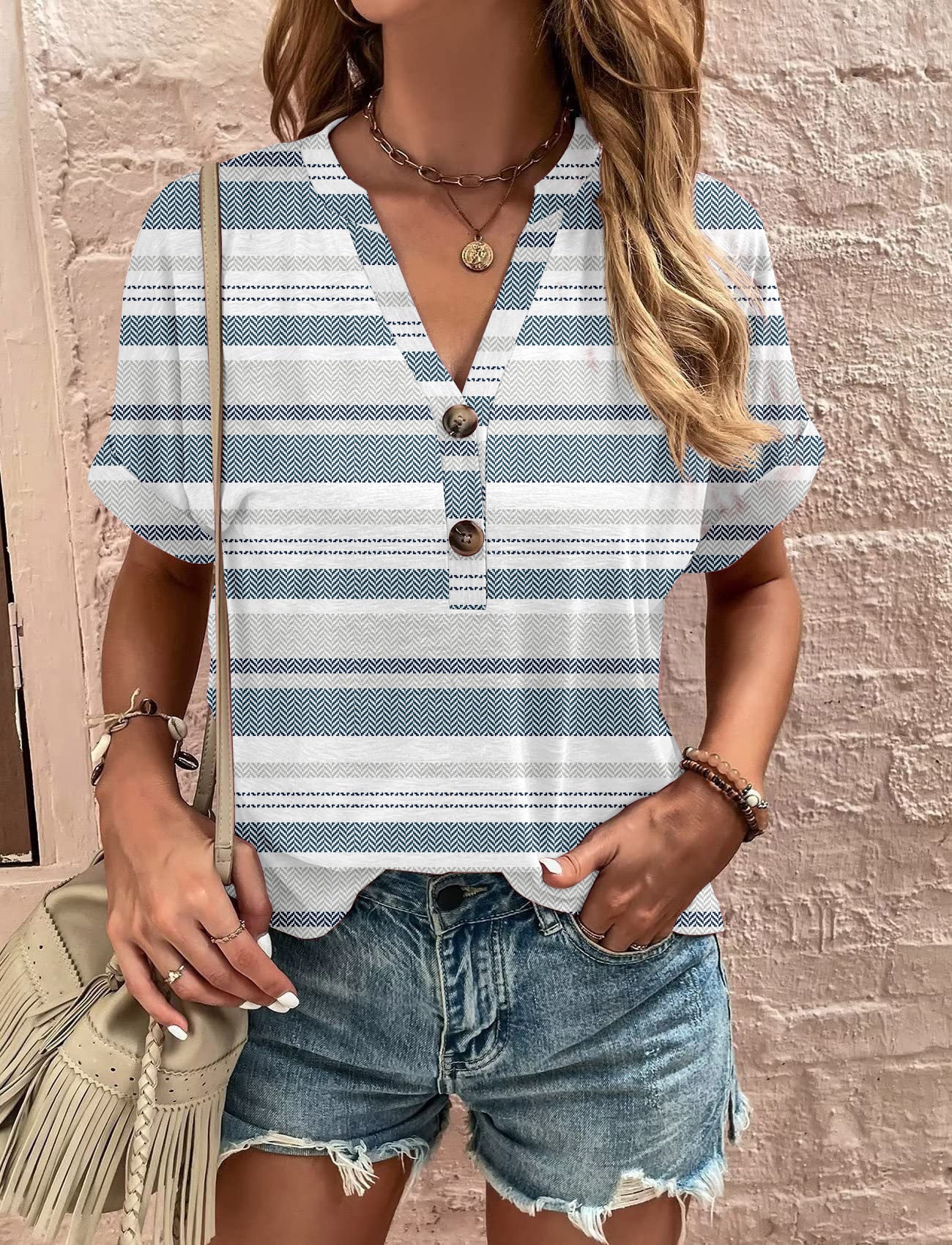 Unique Women's Printed Button Fashion Sleeve Shorts