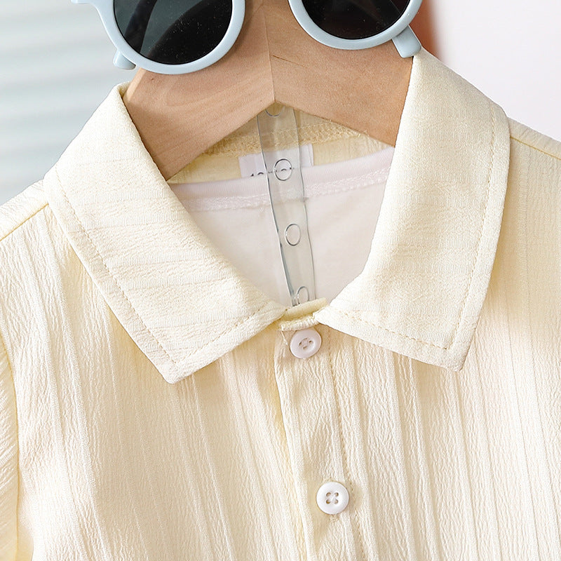 Children's Summer Clothing Striped Lapel Shirt Shorts Outdoor Leisure Children's Suit