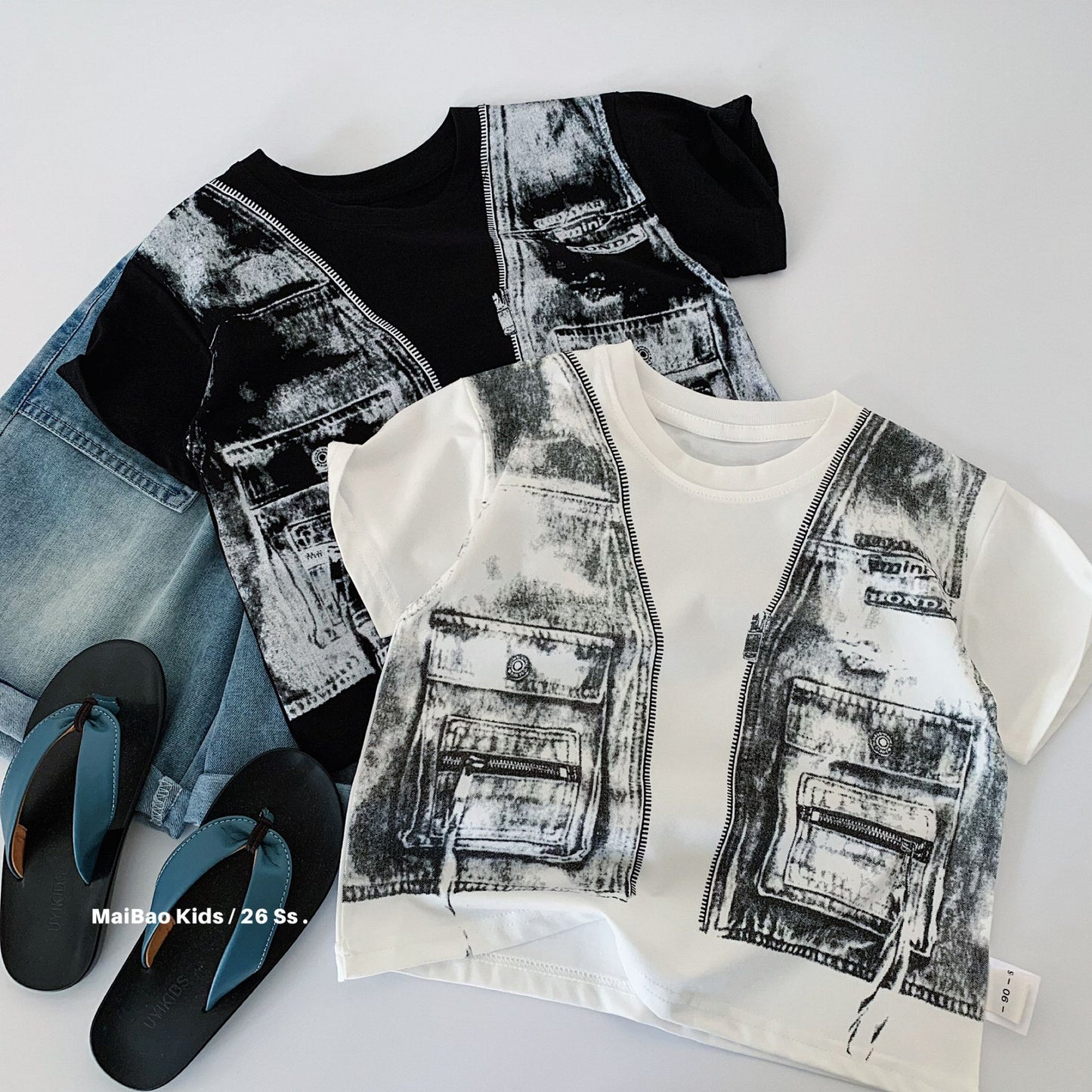 Children's Short-sleeved Summer Handsome Print Fake Two-piece Class Children's T-shirt