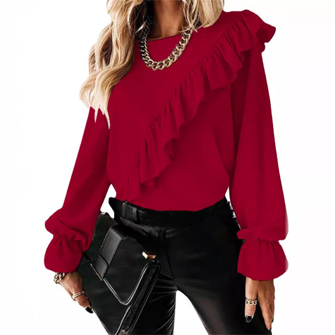 Women's Shirt Temperament Commute Solid Color Long Sleeve Chiffon Blouse