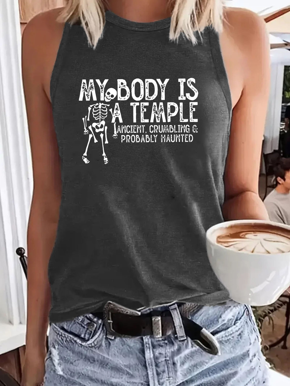 Women's Summer Casual Sleeveless Large Tanks Skull Clothing
