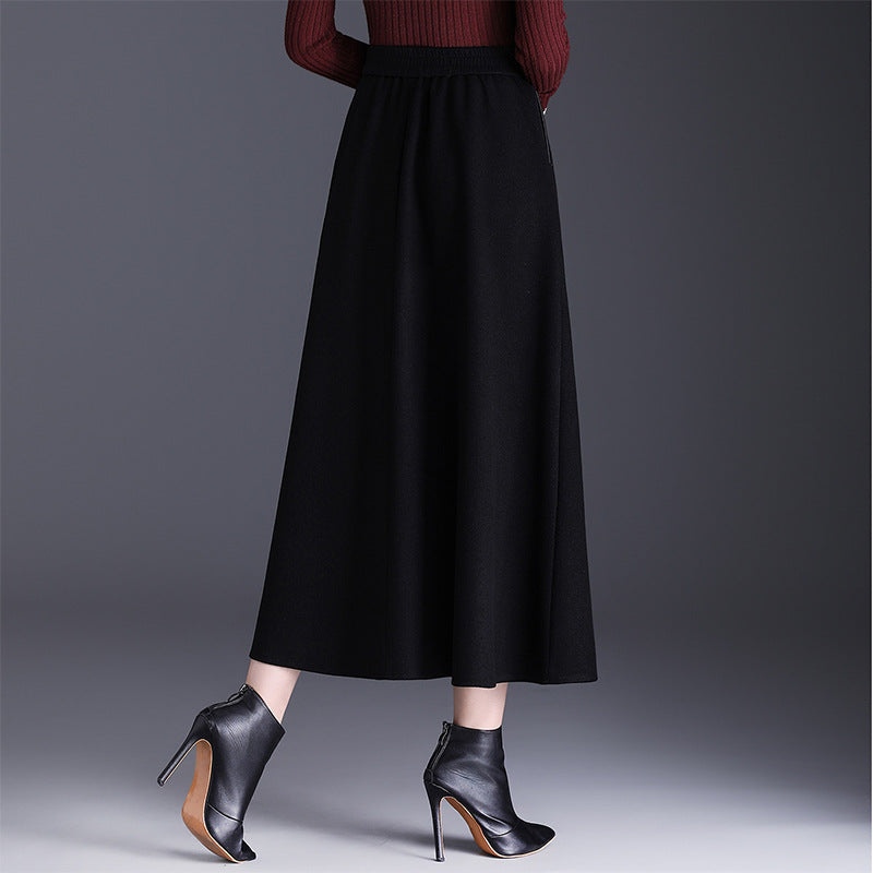 Women's Woolen Thick Winter Dress Mid-length High Waist A- Line Slimming Skirt