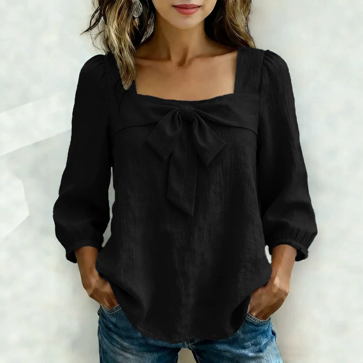 Elegant Women's Bow Solid Color Fashion Blouse