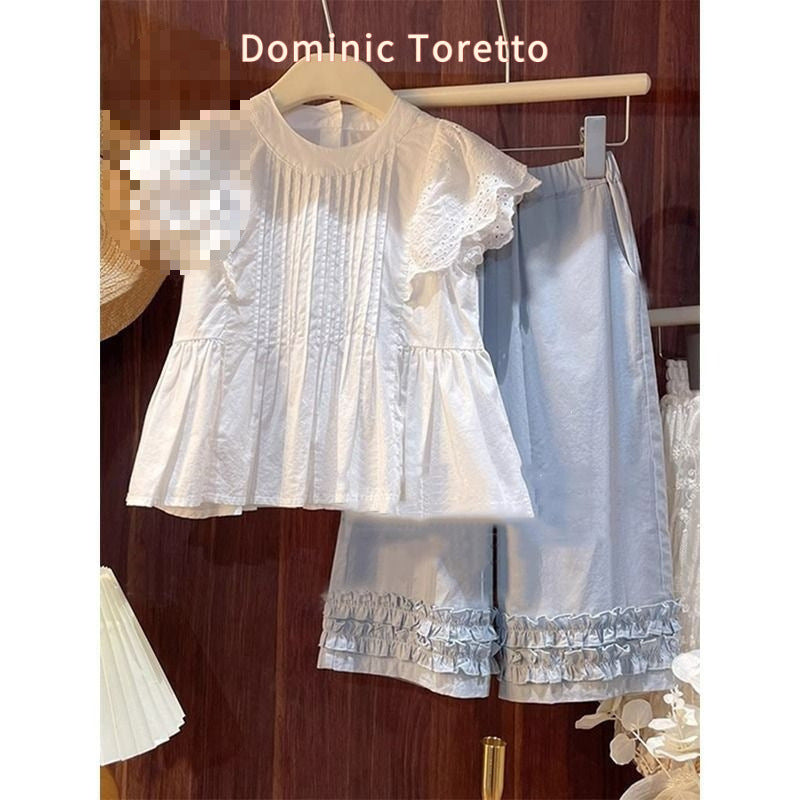 Children's Style Fashion Doll Summer Flower Edge Clothing Wide Leg Pants Children's Suit