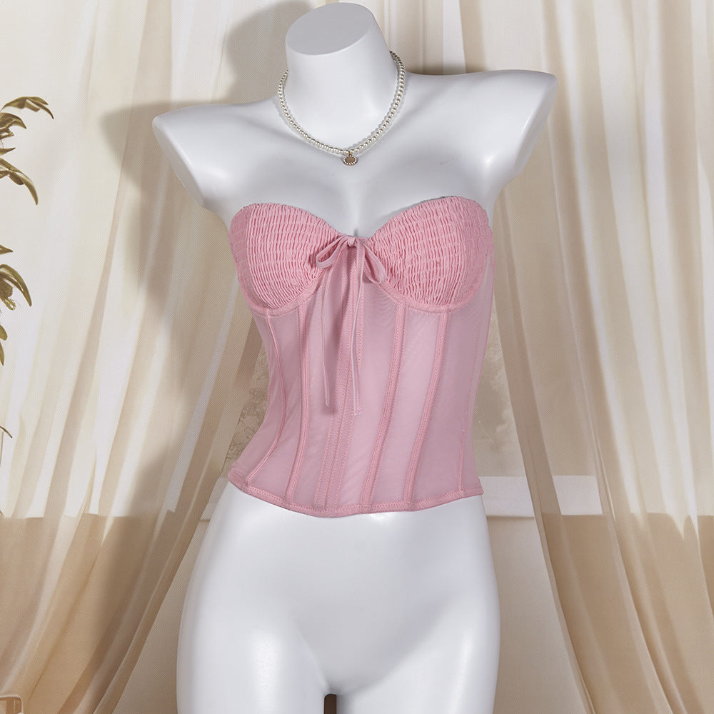 Women's Fishbone Steel Ring Sexy Temperament Tube Pleated Slim Small Vest/suspenders/tube Top