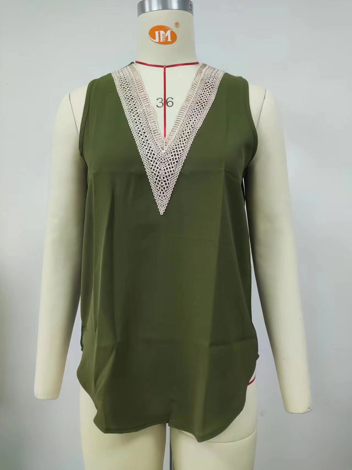 Summer Solid Color Loose Pullover Sleeveless Lace Shirt, Chiffon Shirt