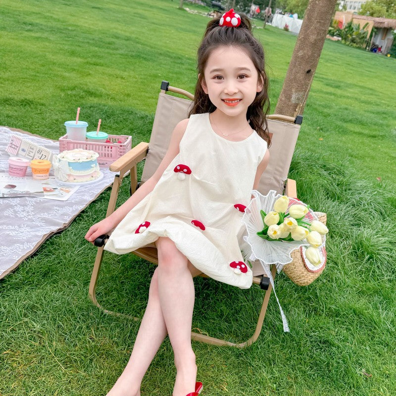 Summer Fashionable Red Bud Skirt Sleeveless Children's Dress