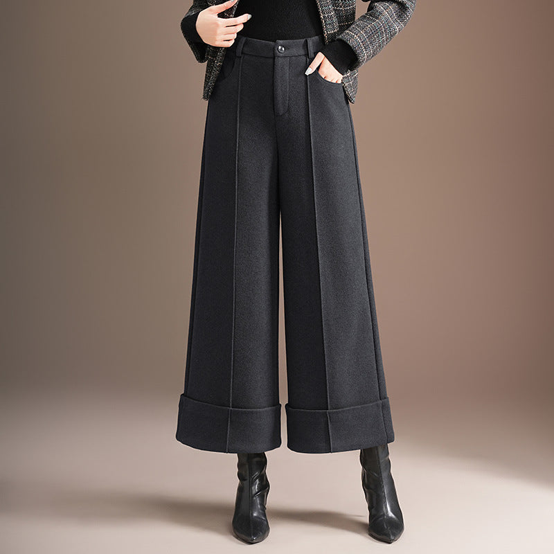 Women's Curling Woolen High Waist Slimming Thickened Straight Suits