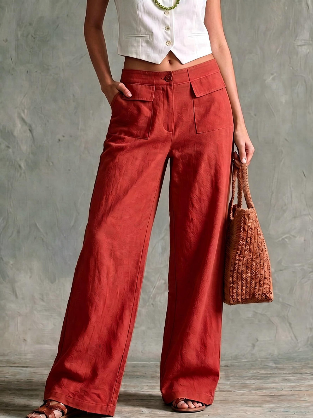 Women's Solid Color Cotton Linen Loose Trousers Casual Pants