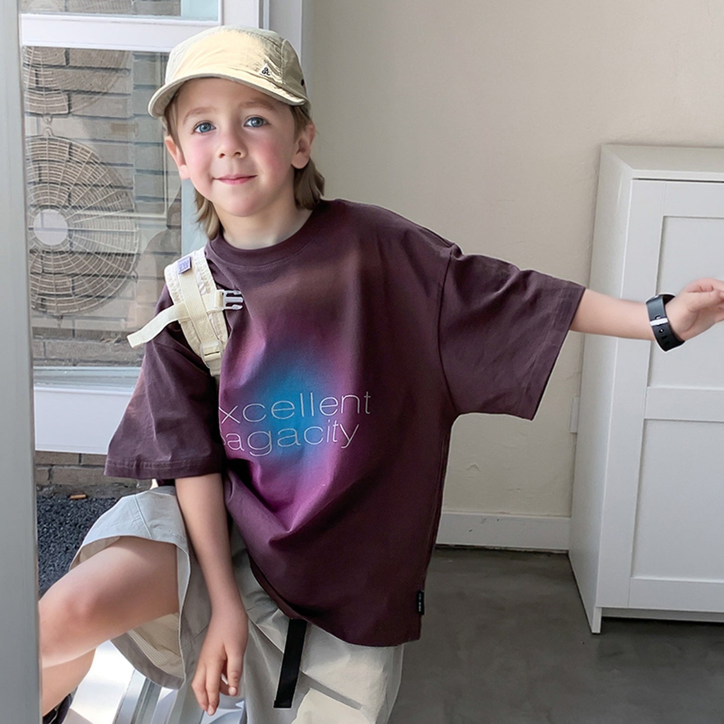 Boy Short Sleeve Soft Loose Medium Big Handsome Children's T-shirt