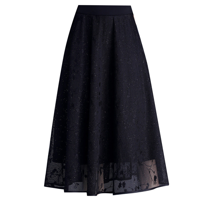 Women's Tulle High Waist Pleated Black Slimming A- Line Skirt