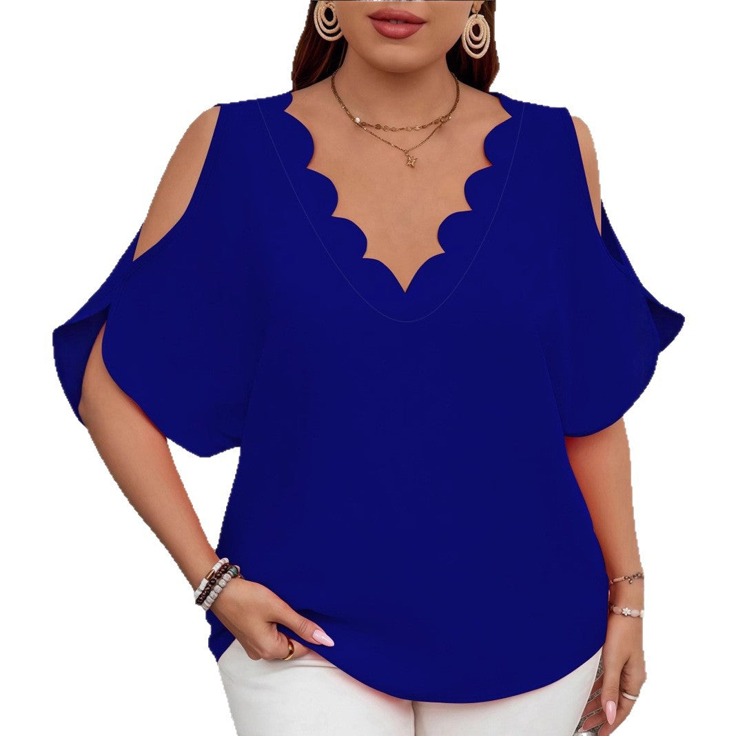 Women's Fashion Elegant Solid Color Clothes Sleeve Large Size T-shirt