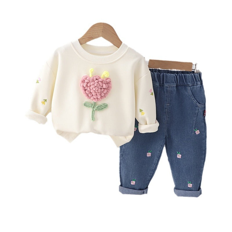 Children's Korean Style Western Fashion Flower Round Neck Children's Suit
