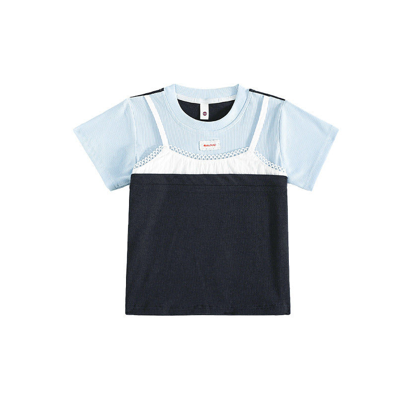 Children's Summer Mountain Outdoor Clothing Contrast Colors Lace Children's T-shirt