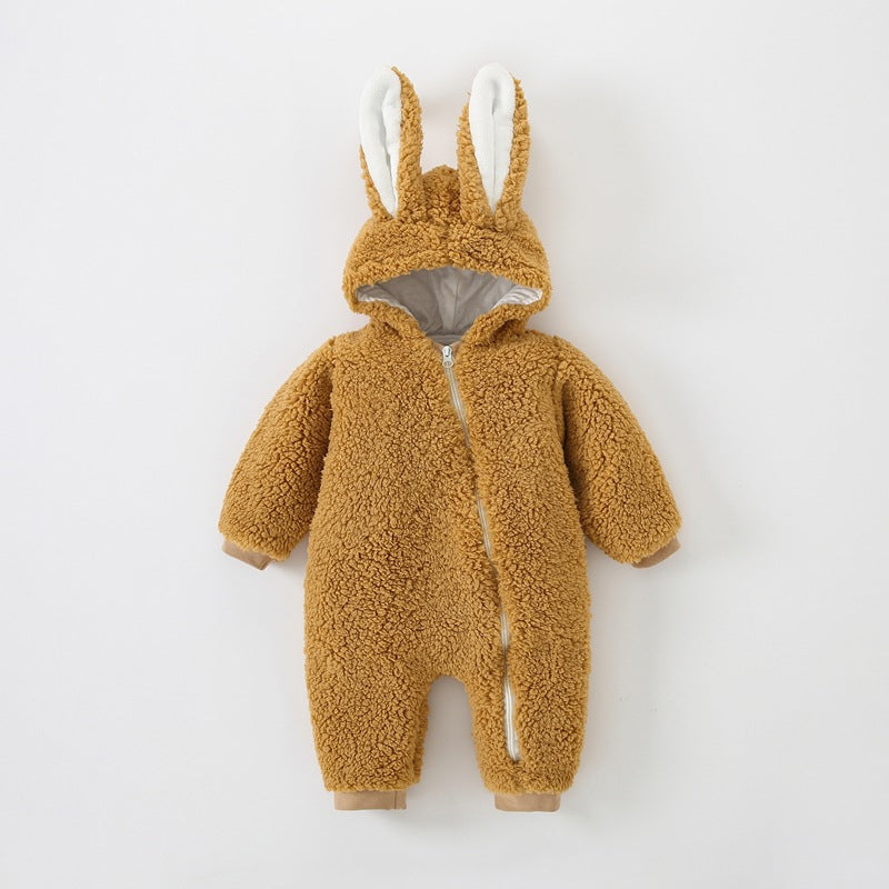 Thickened Warm Rabbit Ears Rompers Born Jumpsuit, Climbing Suit
