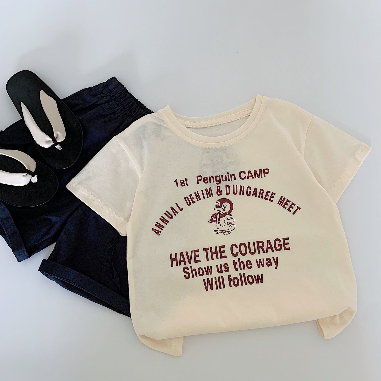 Children's Short-sleeved Summer Letter Embroidered Penguin Class Children's T-shirt