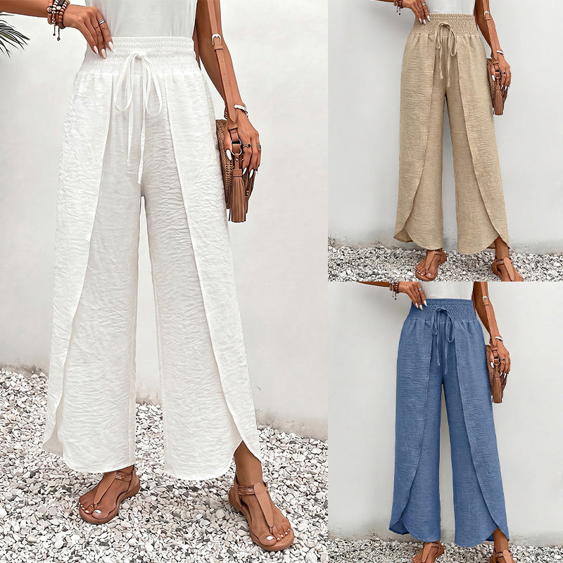 Women's Cotton Linen High Waist Slit Beach Pants