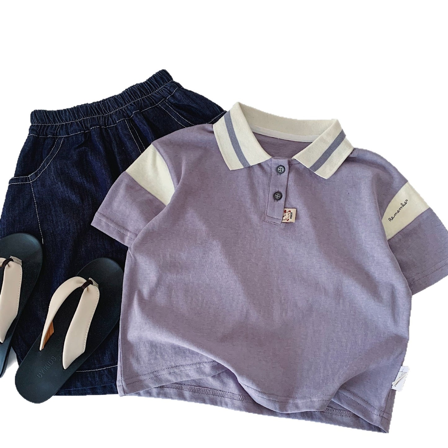 Children's Short-sleeved Summer Pure Color Trendy Shirt Boys Class Children's T-shirt
