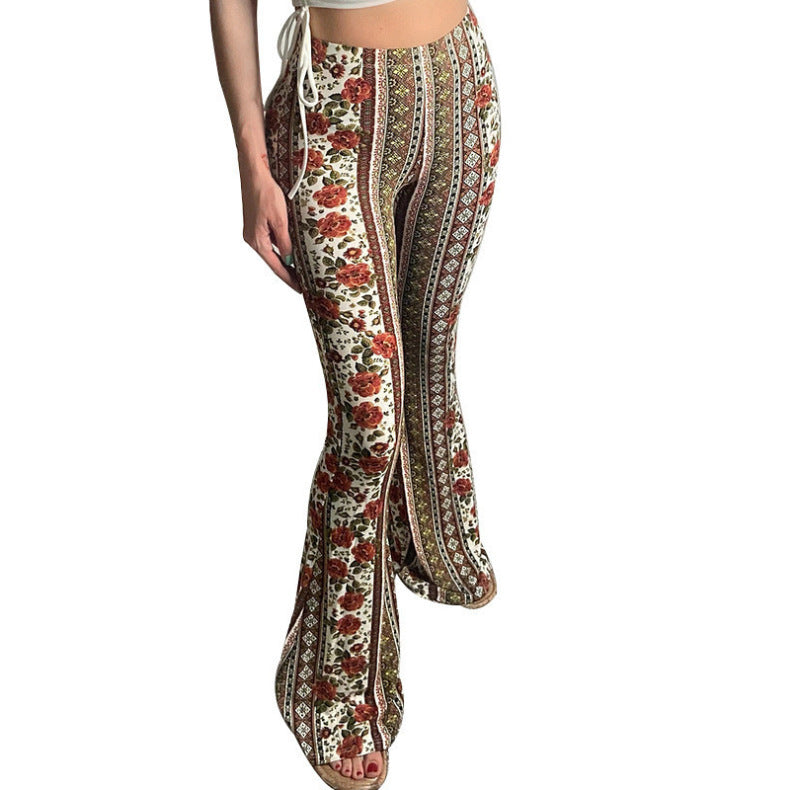 Spring Bohemian High Elastic Tight Flared Casual Pants
