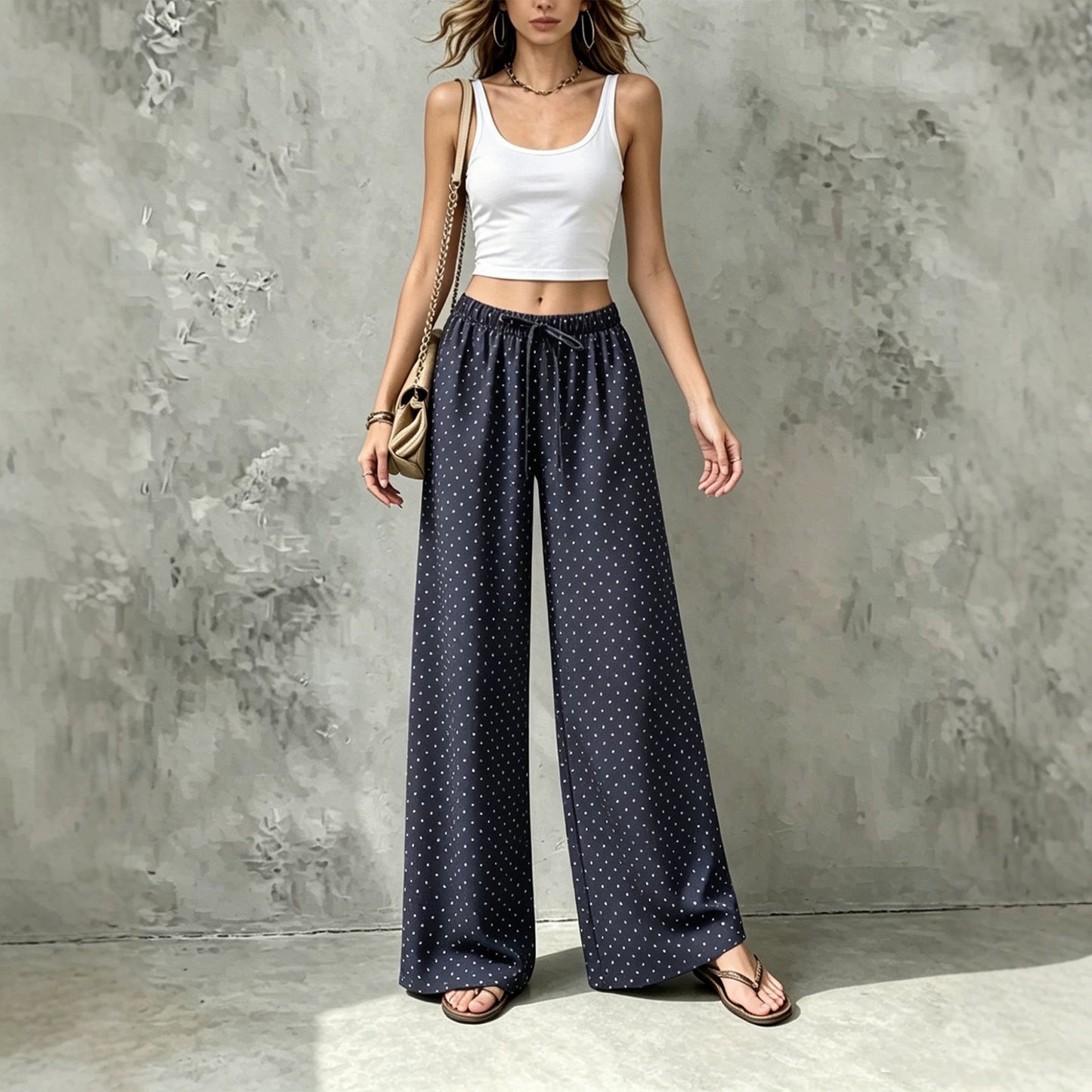 Fashion Slimming Straight Draping Thin Polka Casual Pants