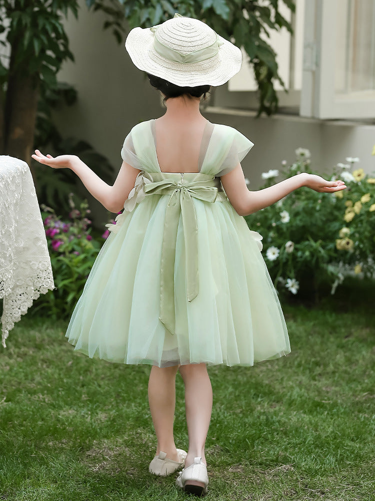 Children's Birthday Green Mesh Flower Day Performance Children's Dress