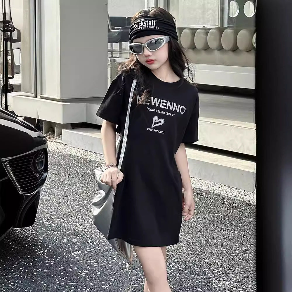 Korean Short Sleeve T-shirt Skirt Tight Children's Dress