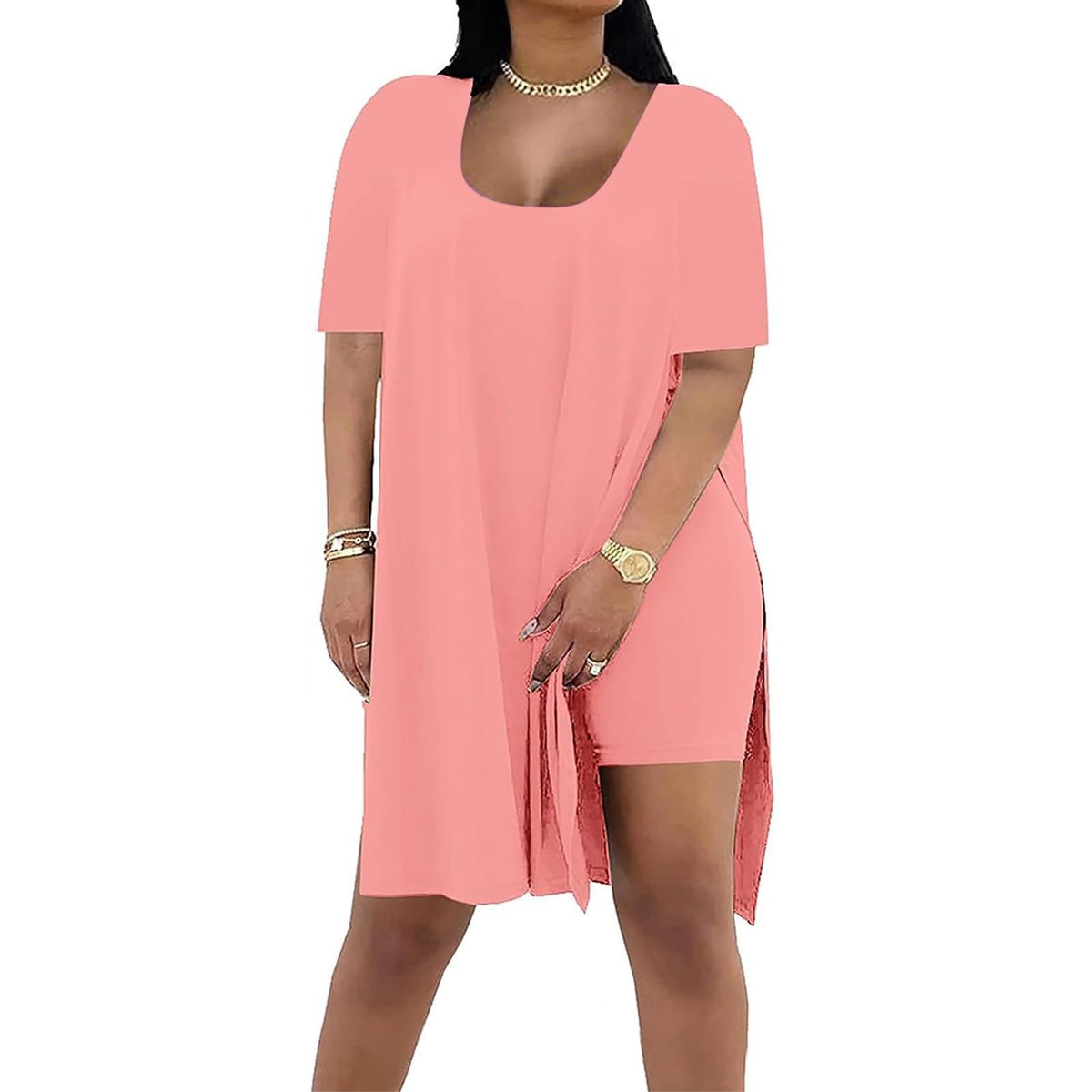 Women's Solid Color Square Collar Sleeve Two-piece Fashion Casual Suit