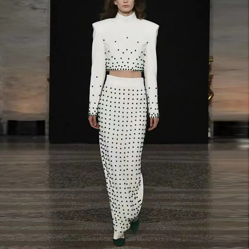 New Pearl Beaded Long Two-piece Set Fashion Casual Suit