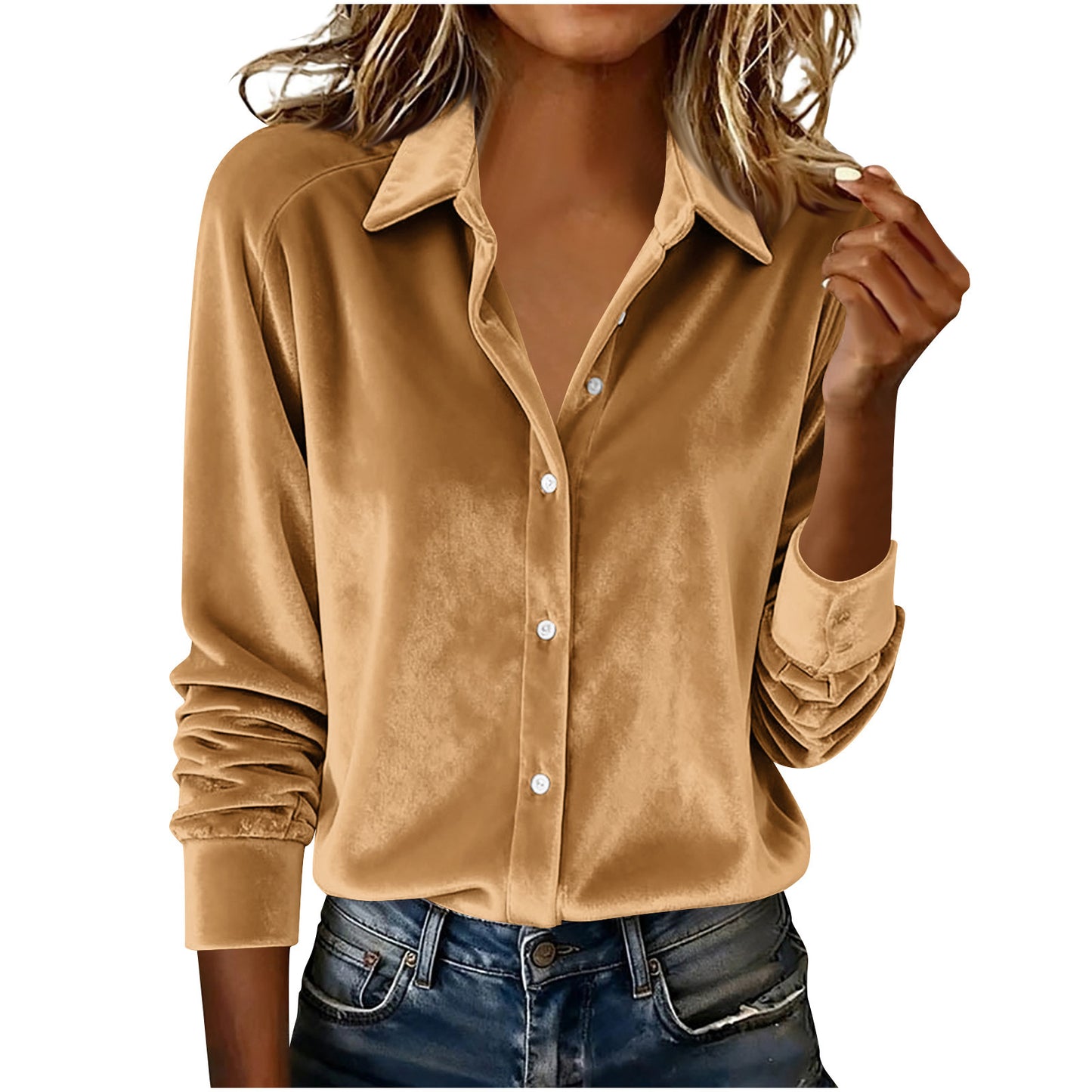 Spring Simple Solid Color Polo Collar Blouse