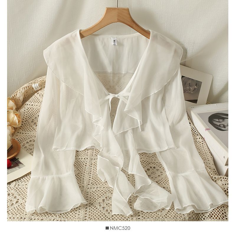 Women's Wear Braces Long Sleeve Outer Air Lace Shirt, Chiffon Shirt
