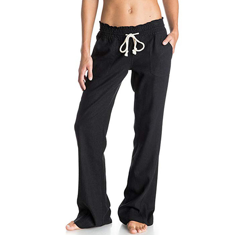 Women's Soft Cotton Linen Pure Color Tied Loose Pants