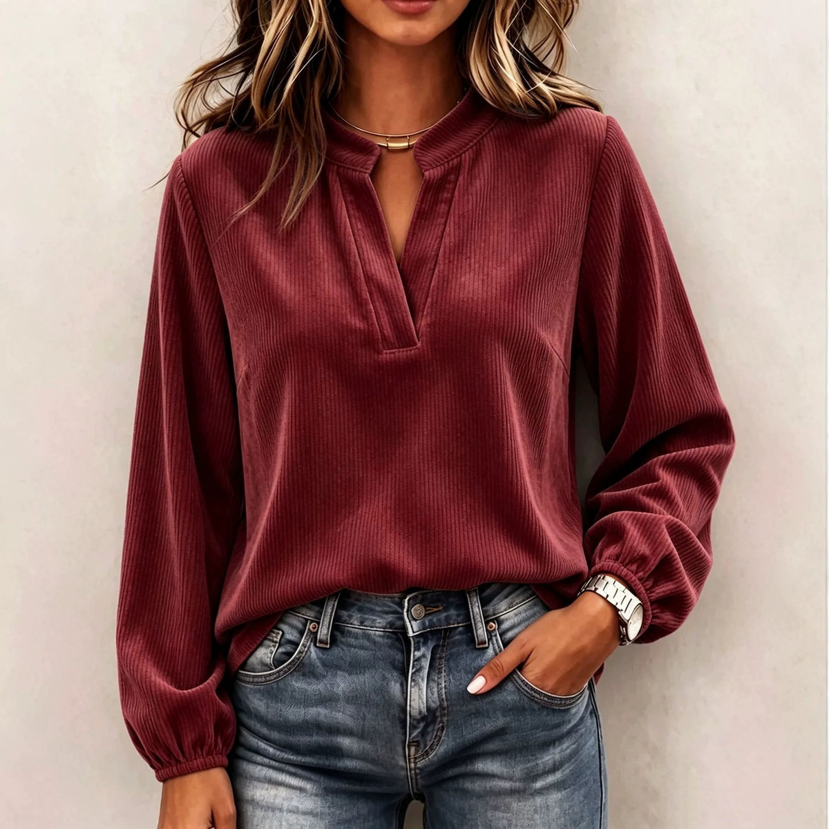 Women's Autumn Fashion Corduroy Long Sleeve Shirt Blouse